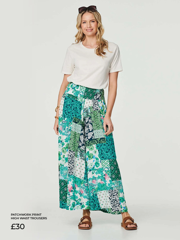 Patchwork Print High Waist Trousers | Shop Now