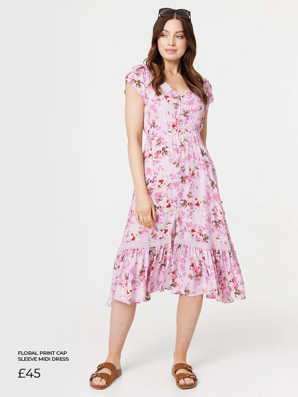 Floral Print Cap Sleeve Midi Dress | Shop Now