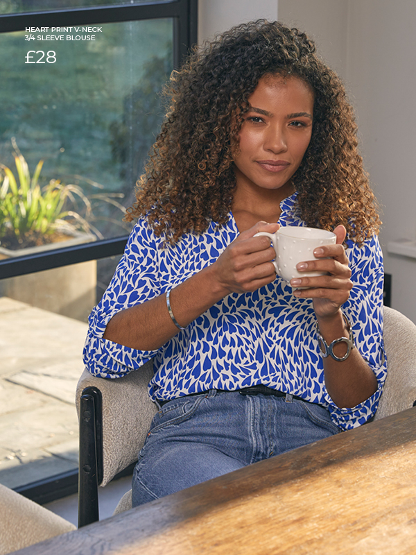 Heart Print V-Neck 3/4 Sleeve Blouse | Shop Now