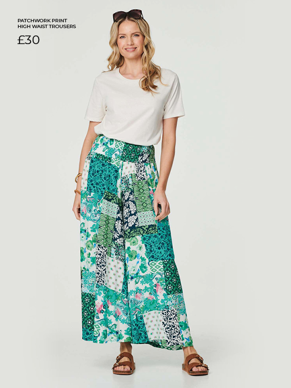 Patchwork Print High Waist Trousers | Shop Now