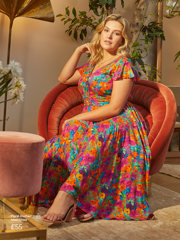 Floral Ruched Front Maxi Dress