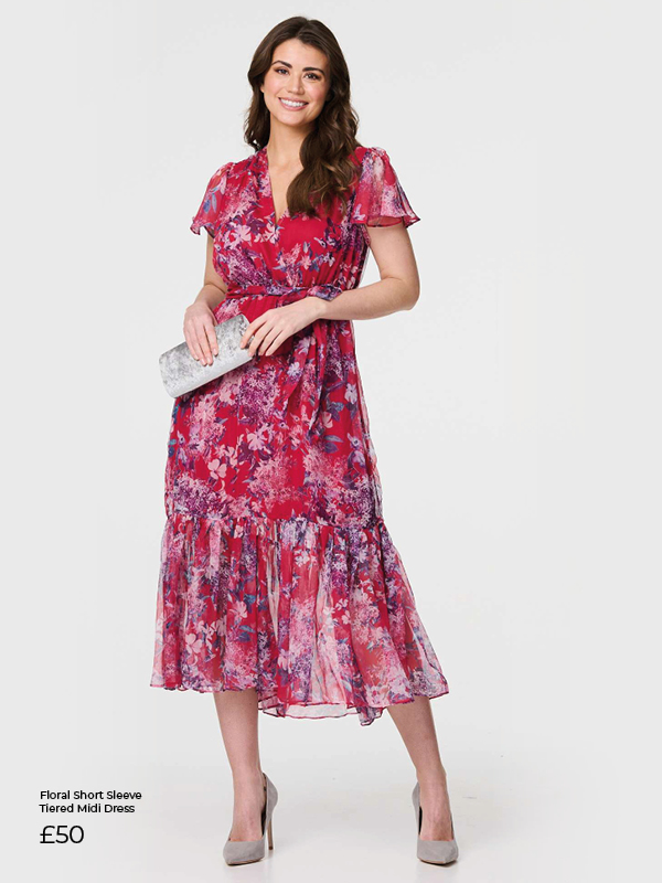 Floral Short Sleeve Tiered Midi Dress
