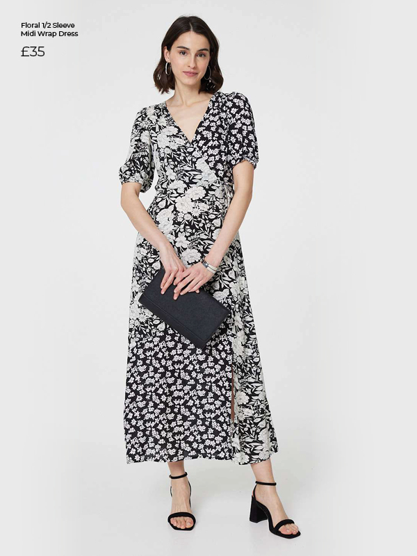 Floral 1/2 Sleeve Midi Wrap Dress | Shop Now