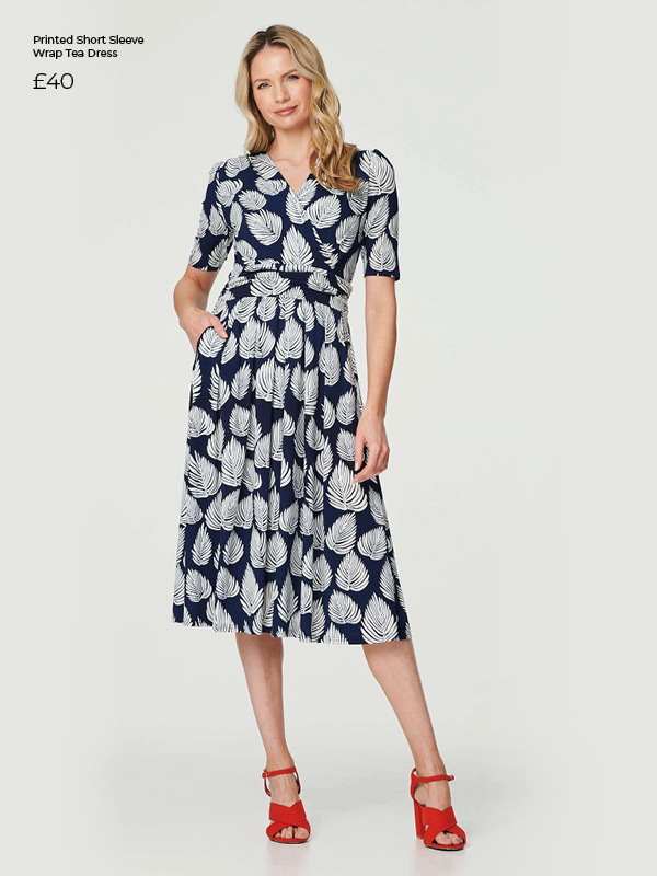 Printed Short Sleeve Wrap Tea Dress | Shop Now