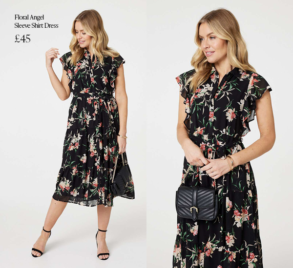 Floral Angel Sleeve Shirt Dress | Shop Now