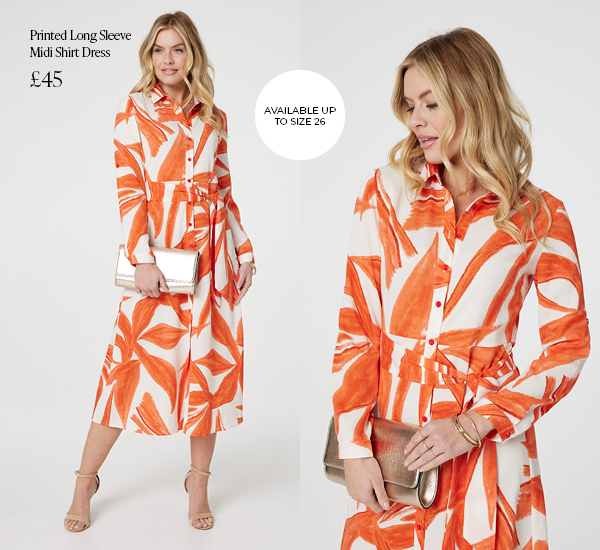 Printed Long Sleeve Midi Shirt Dress | Shop Now