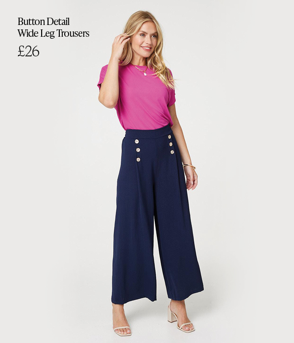 Button Detail Wide Leg Trousers | Shop Now