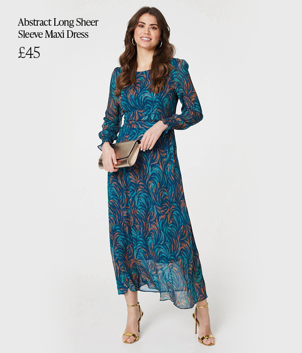 Abstract Long Sheer Sleeve Maxi Dress | Shop Now