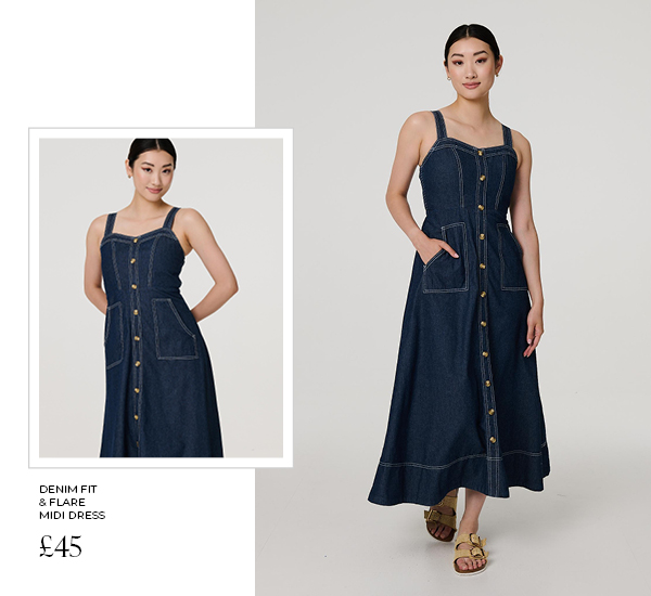 Denim Fit & Flare Midi Dress | Shop Now