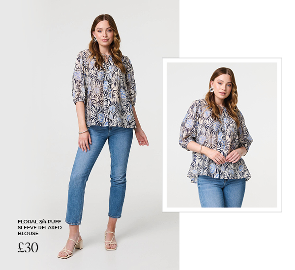 Floral 3/4 Puff Sleeve Relaxed Blouse | Shop Now