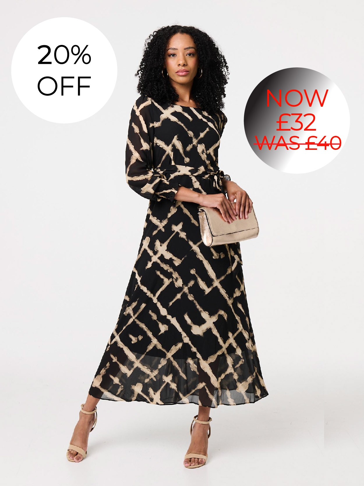 Printed Long Sleeve Tie Waist Maxi Dress | Shop Now