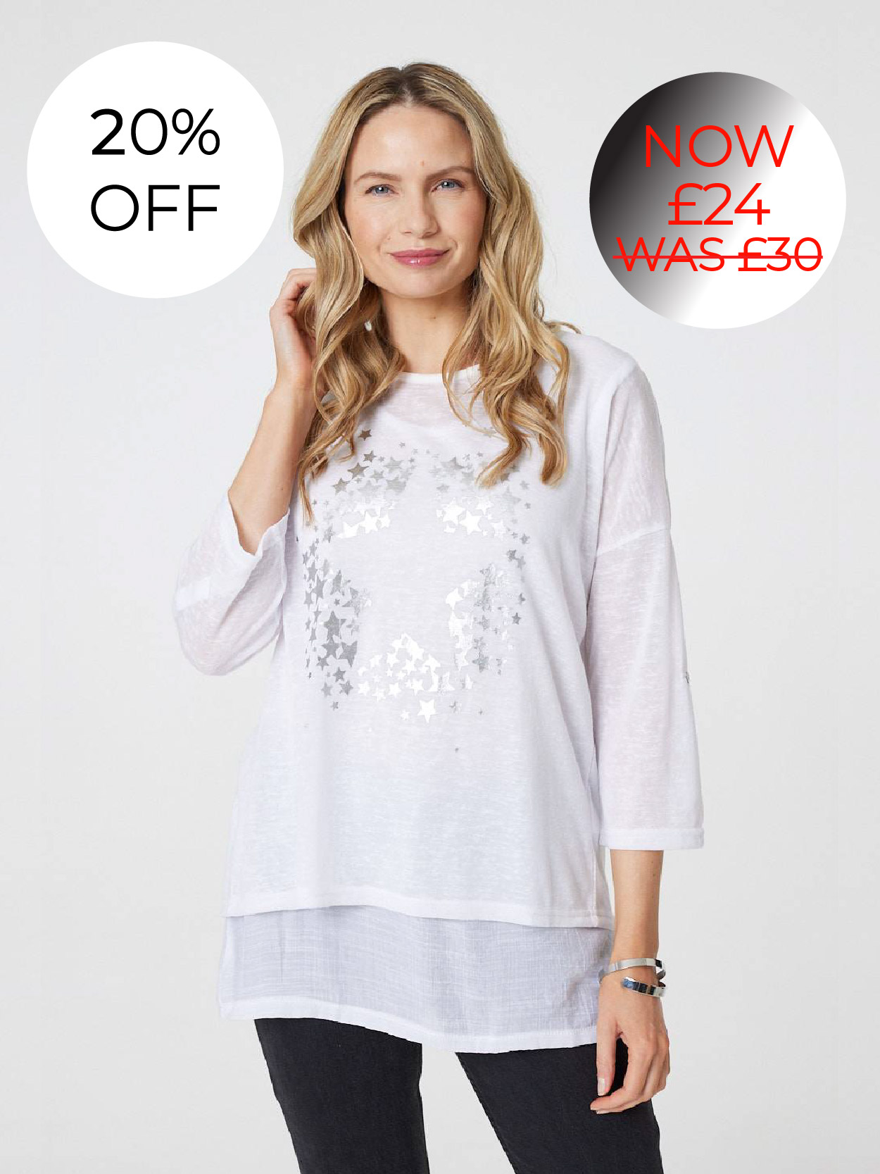 Metallic Star Print Layered Tunic Top | Shop Now