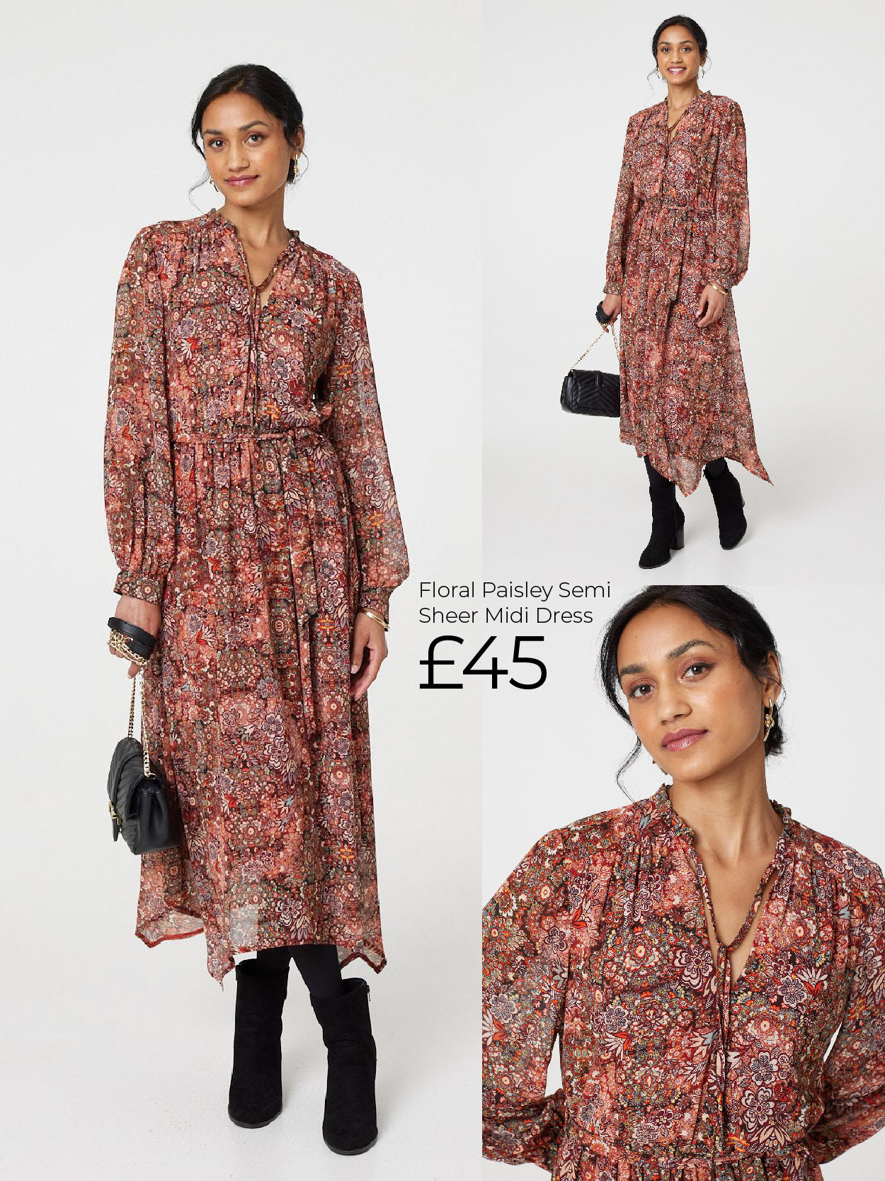 Floral Paisley Semi Sheer Midi Dress | Shop Now