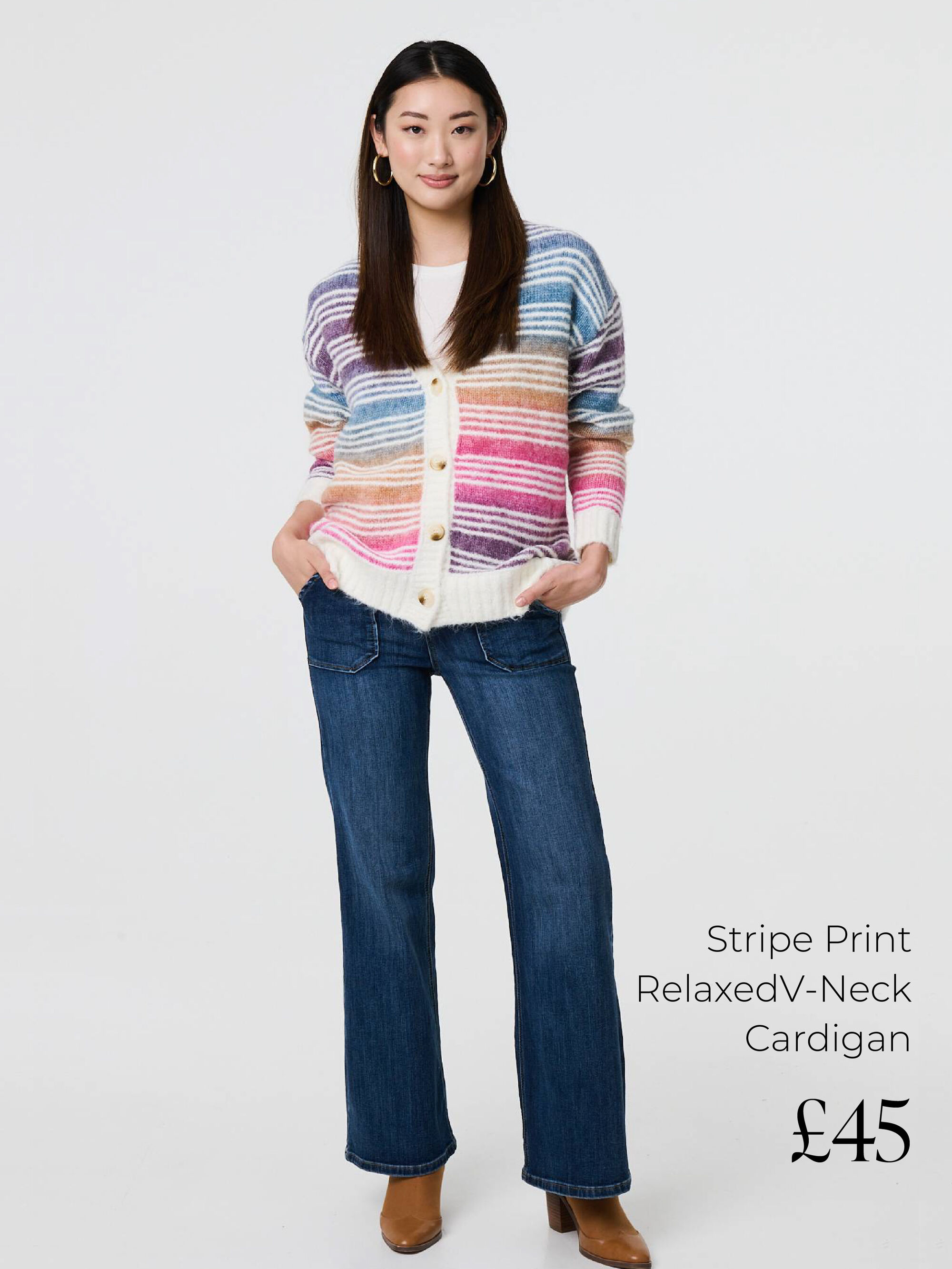 Stripe Print Relaxed V-Neck Cardigan | Shop Now