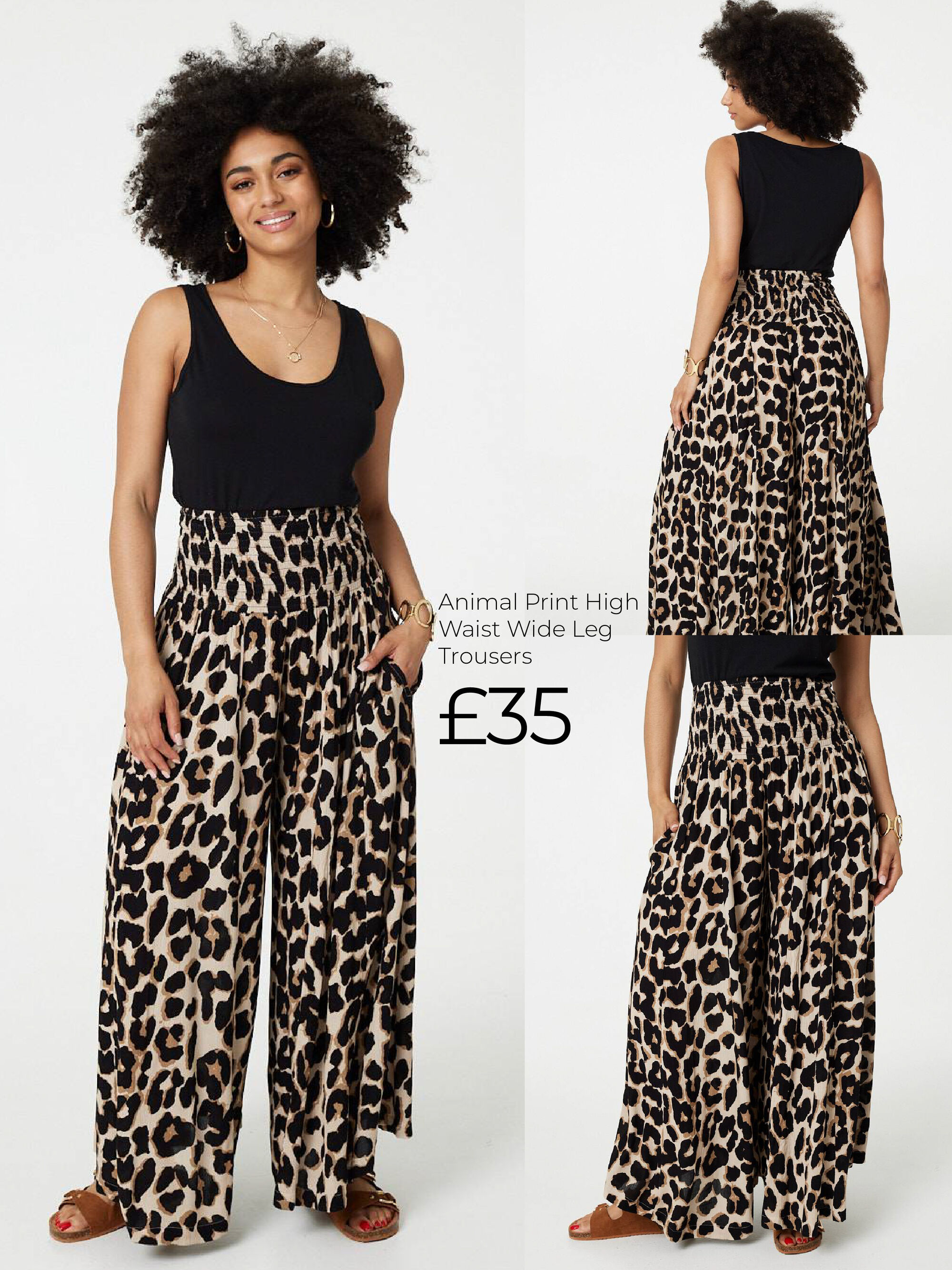 Animal Print High Waist Wide Leg Trousers | Shop Now