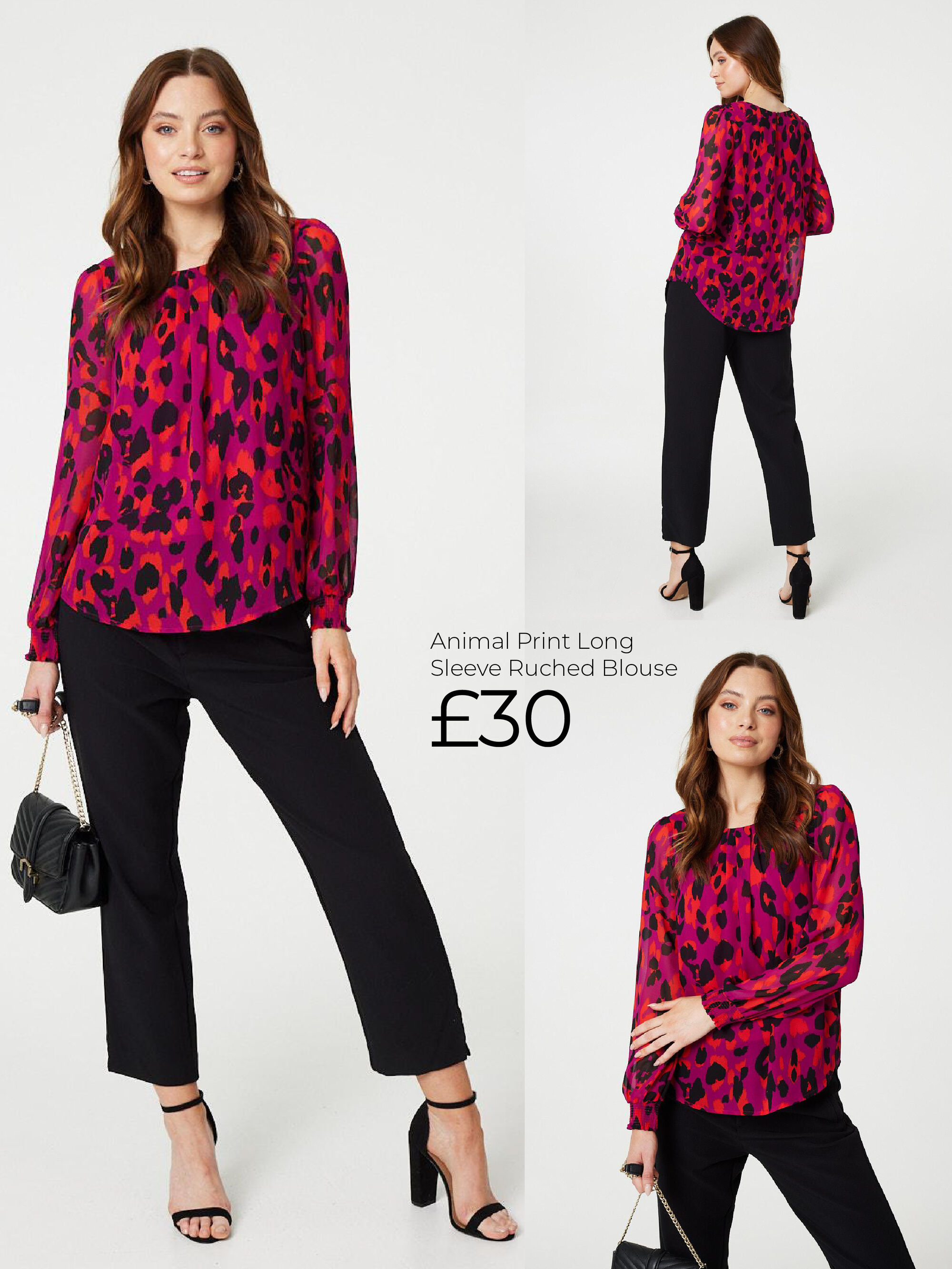 Animal Print Long Sleeve Ruched Blouse | Shop Now