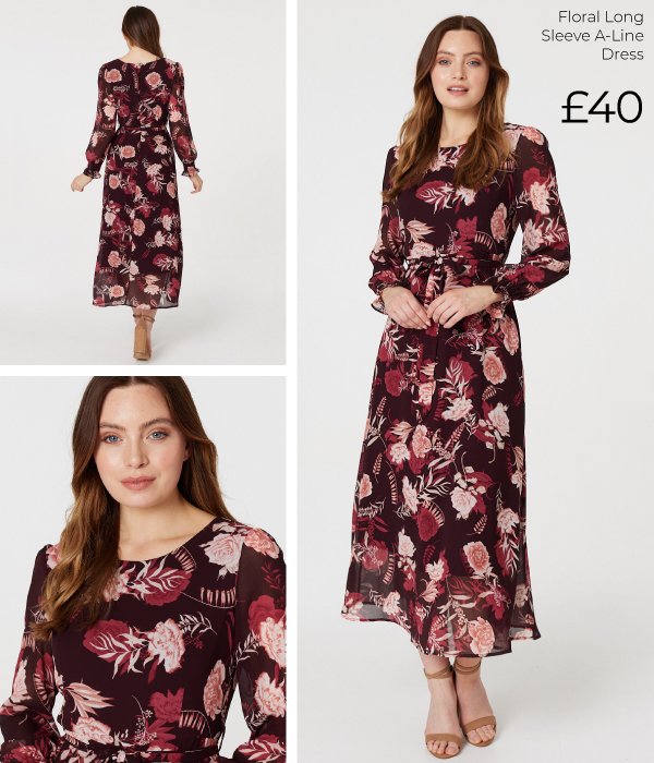 Floral Long Sleeve A-Line Dress | Shop Now