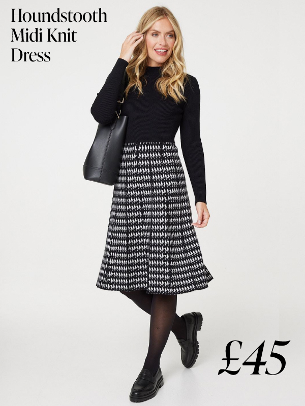 Houndstooth Midi Knit Dress | Shop Now