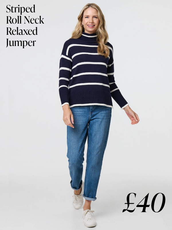 Striped Roll Neck Relaxed Jumper | Shop Now