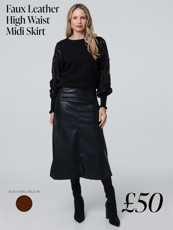 Faux Leather High Waist Midi Skirt | Shop Now