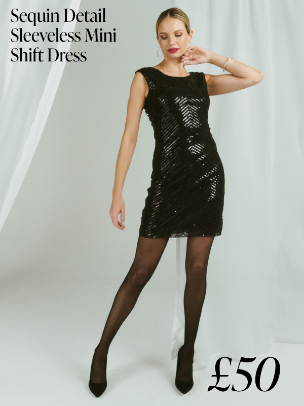 Sequin Detail Sleeveless Mini Shift Dress | Shop Now