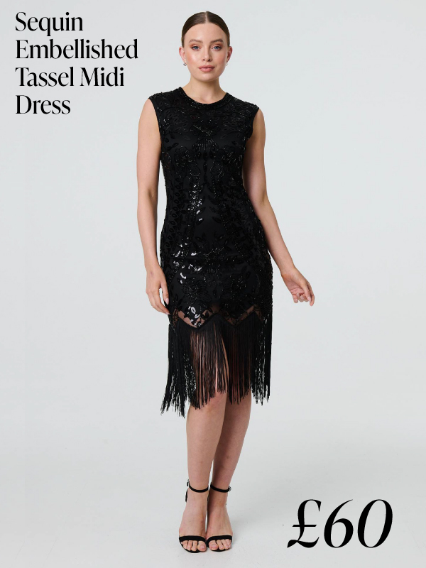 Sequin Embellished Tassel Midi Dress | Shop Now