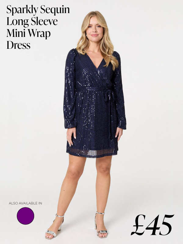 Sparkly Sequin Long Sleeve Mini Wrap Dress | Shop Now