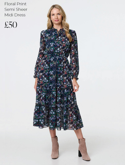 Floral Print Semi Sheer Midi Dress | Shop Now