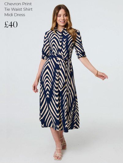 Chevron Print Tie Waist Shirt Midi Dress | Shop Now