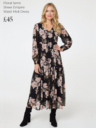 Floral Semi Sheer Empire Waist Midi Dress | Shop Now