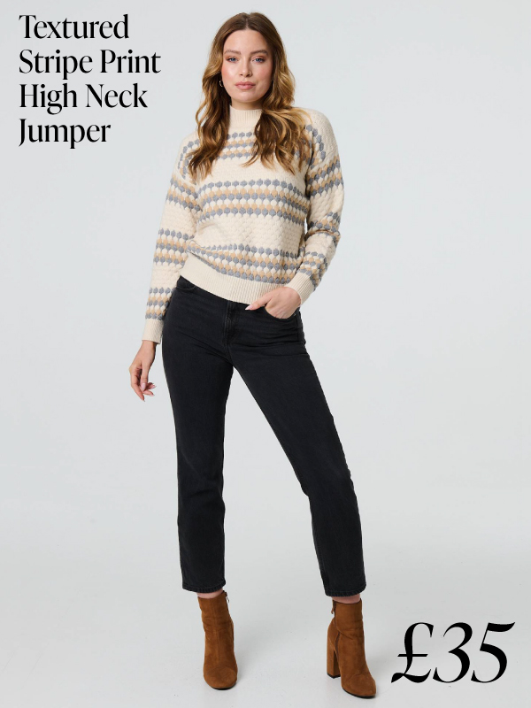 Textured Stripe Print High Neck Jumper | Shop Now