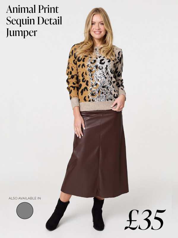 Animal Print Sequin Detail Jumper | Shop Now