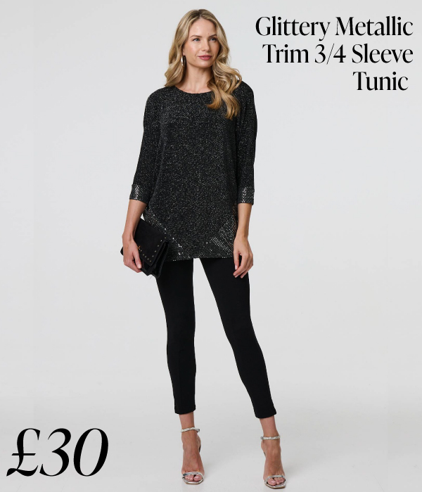 Glittery Metallic Trim 3/4 Sleeve Tunic | Shop Now