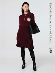 Zip Collar Pleated Knit Midi Dress | Shop Now