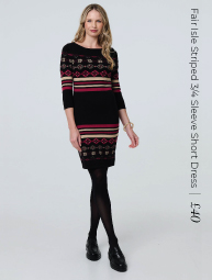 Fair Isle Striped 3/4 Sleeve Short Dress | Shop Now