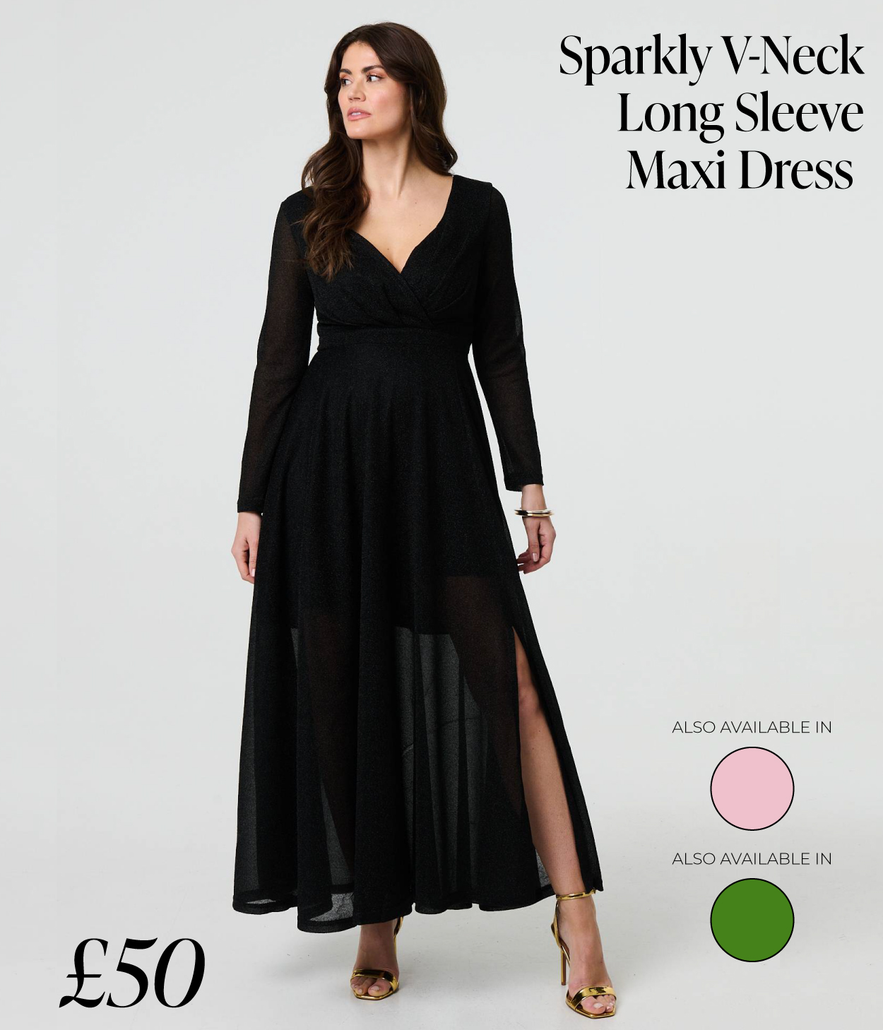 Sparkly V-Neck Long Sleeve Maxi Dress | Shop Now