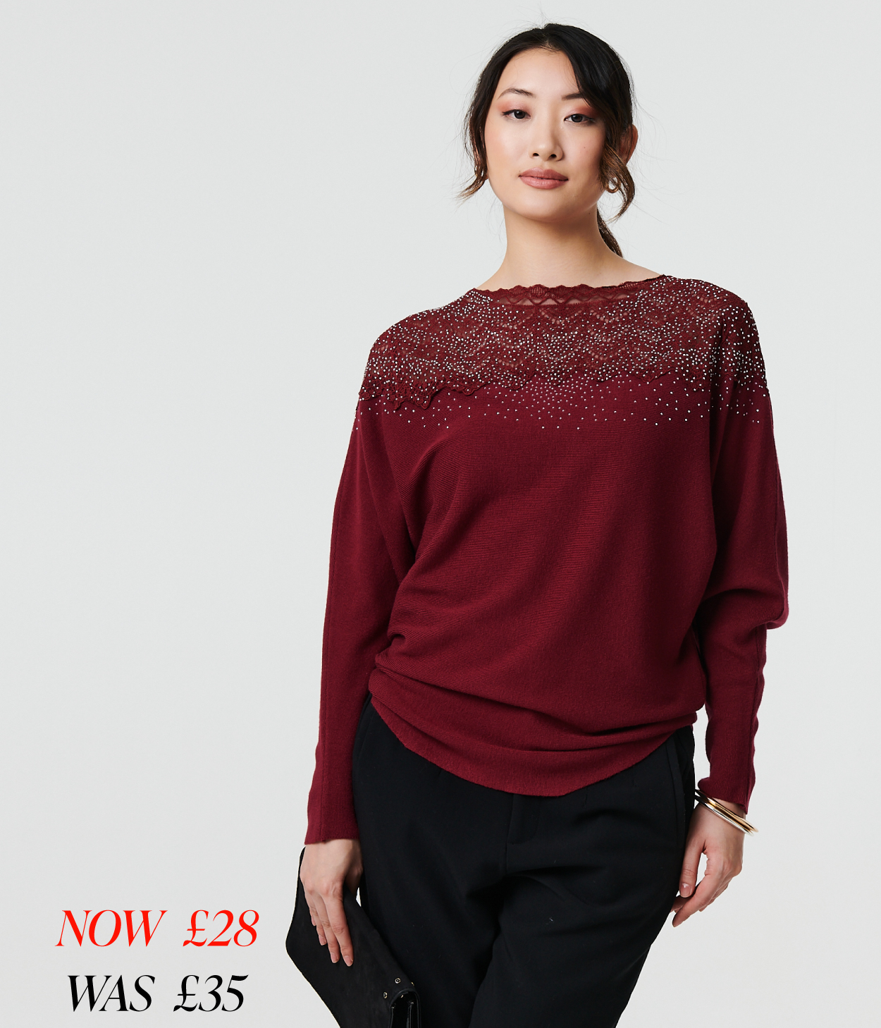 Lace Trim Batwing Long Sleeve Jumper | Shop Now