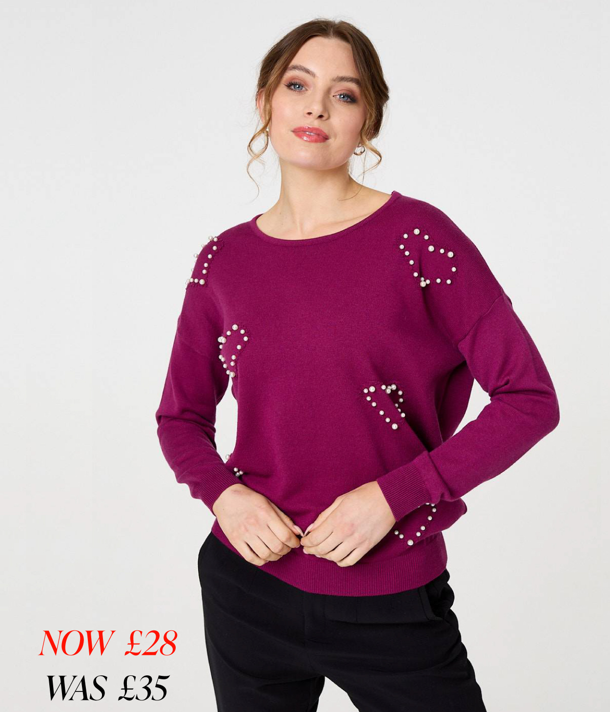 Heart Embellished Boat Neck Jumper | Shop Now