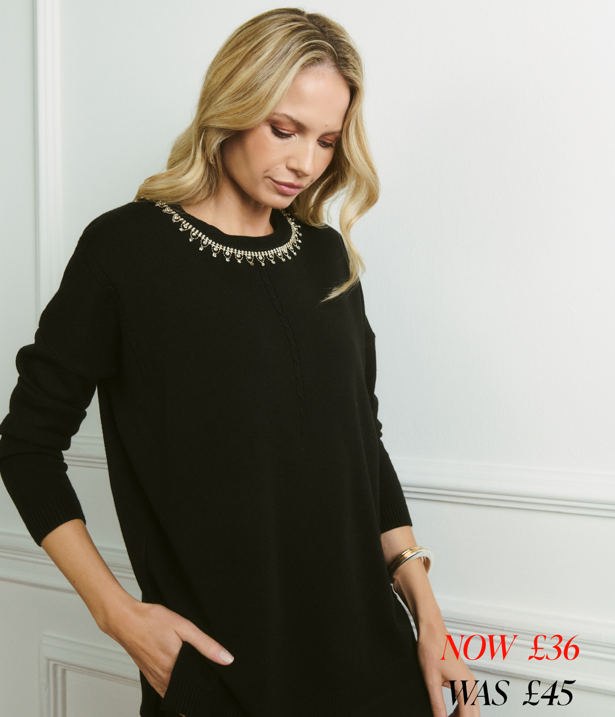 Embellished Neck Relaxed Jumper | Shop Now