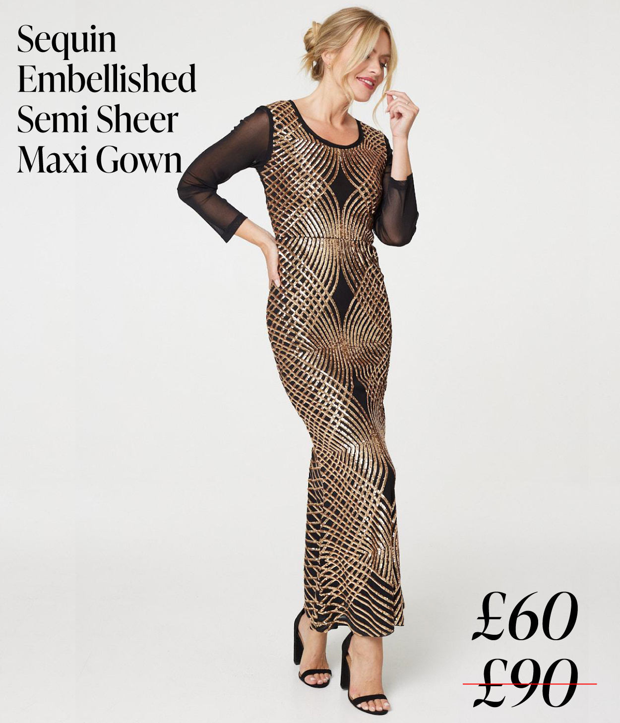 Sequin Embellished Semi Sheer Maxi Gown | Shop Now