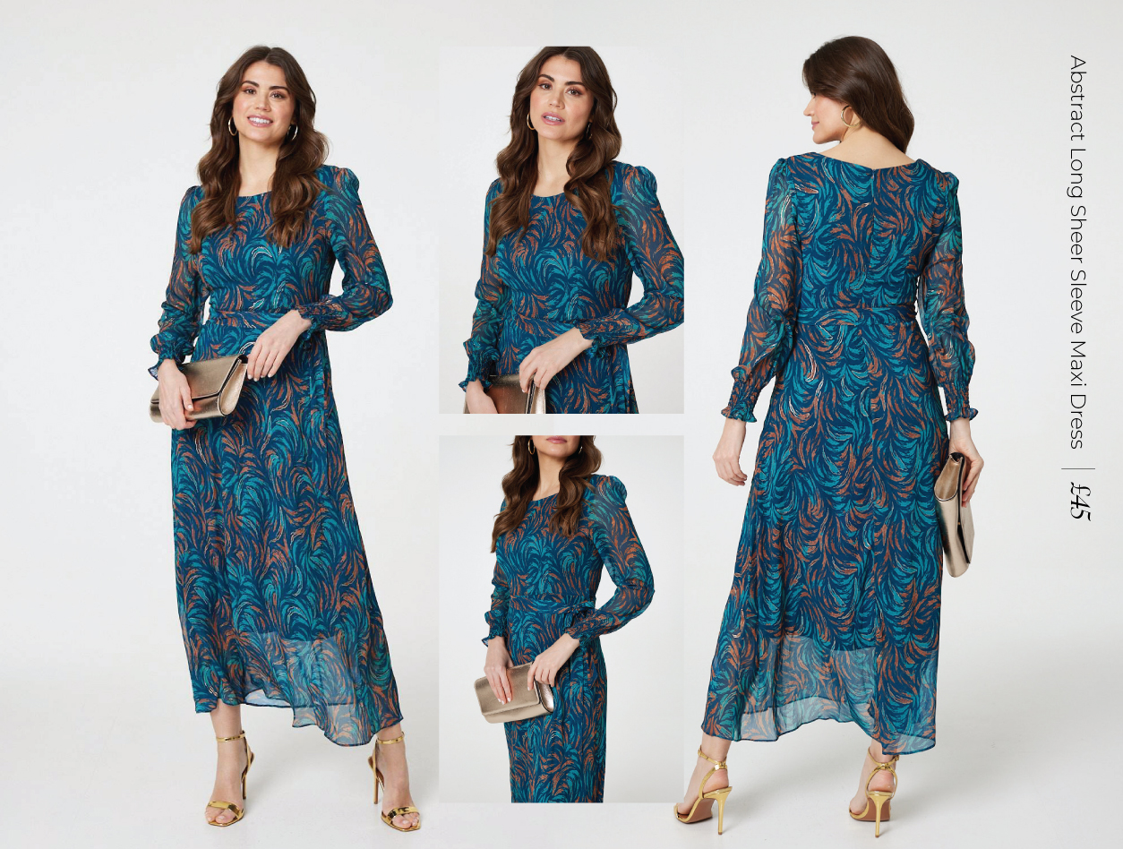 Abstract Long Sheer Sleeve Maxi Dress | Shop Now