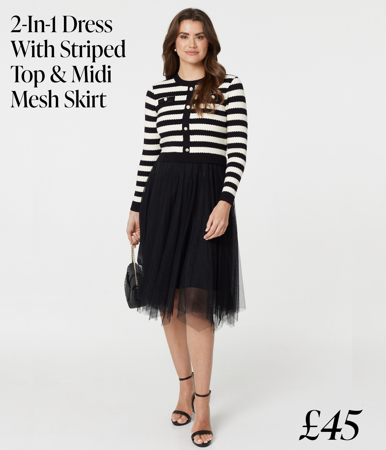 2-In-1 Dress With Striped Top & Midi Mesh Skirt | Shop Now