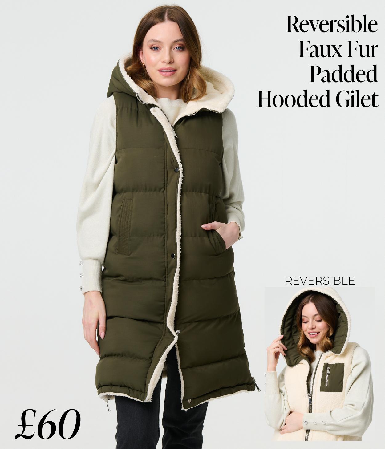 Reversible Faux Fur Padded Hooded Gilet | Shop Now