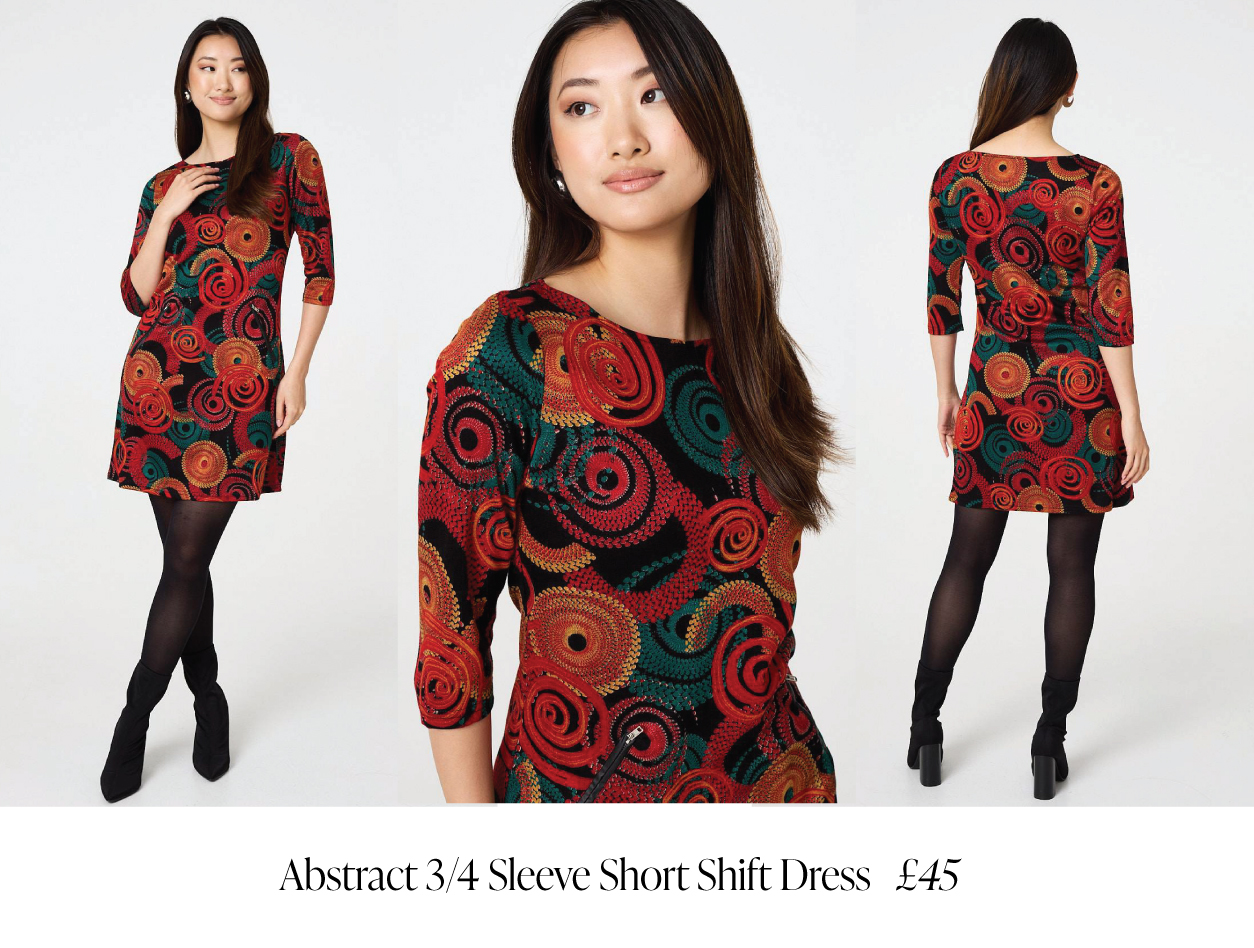 Abstract 3/4 Sleeve Short Shift Dress | Shop Now