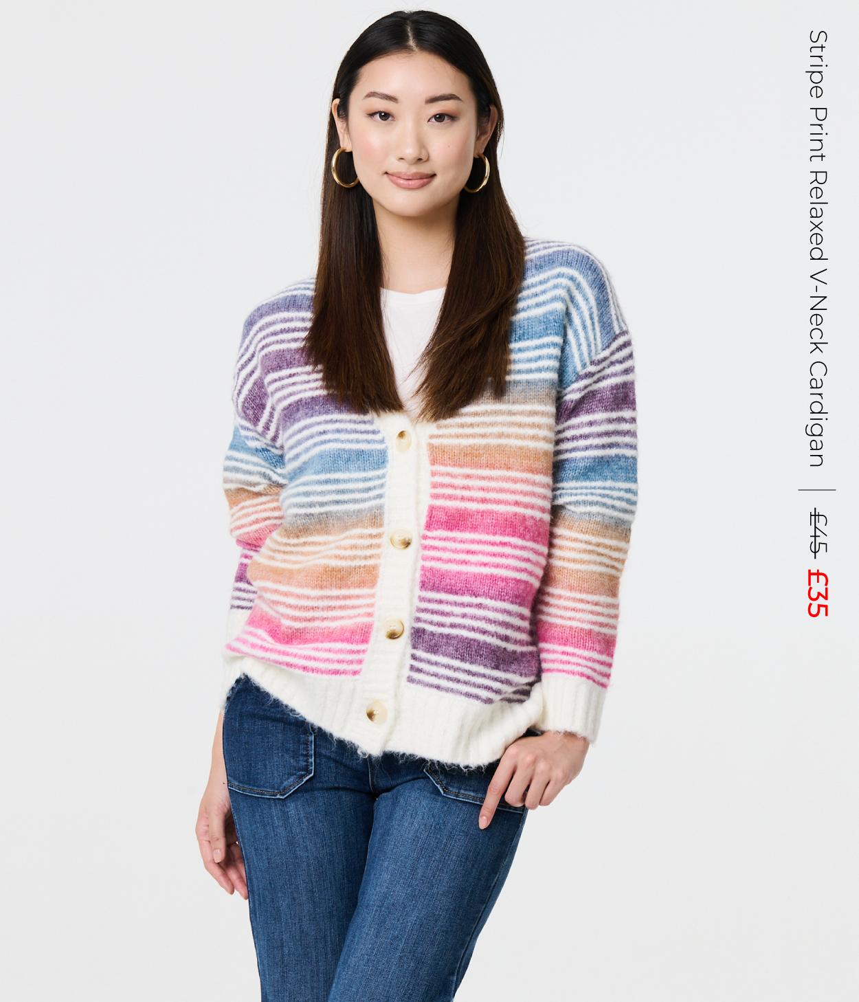 Stripe Print Relaxed V-Neck Cardigan | Shop Now