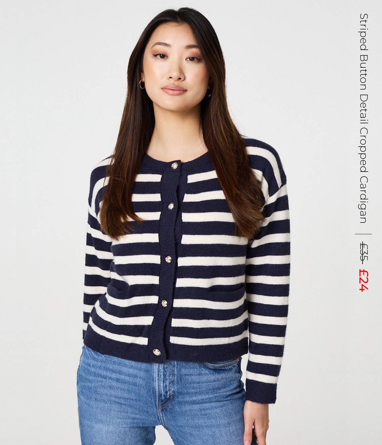 Striped Button Detail Cropped Cardigan | Shop Now