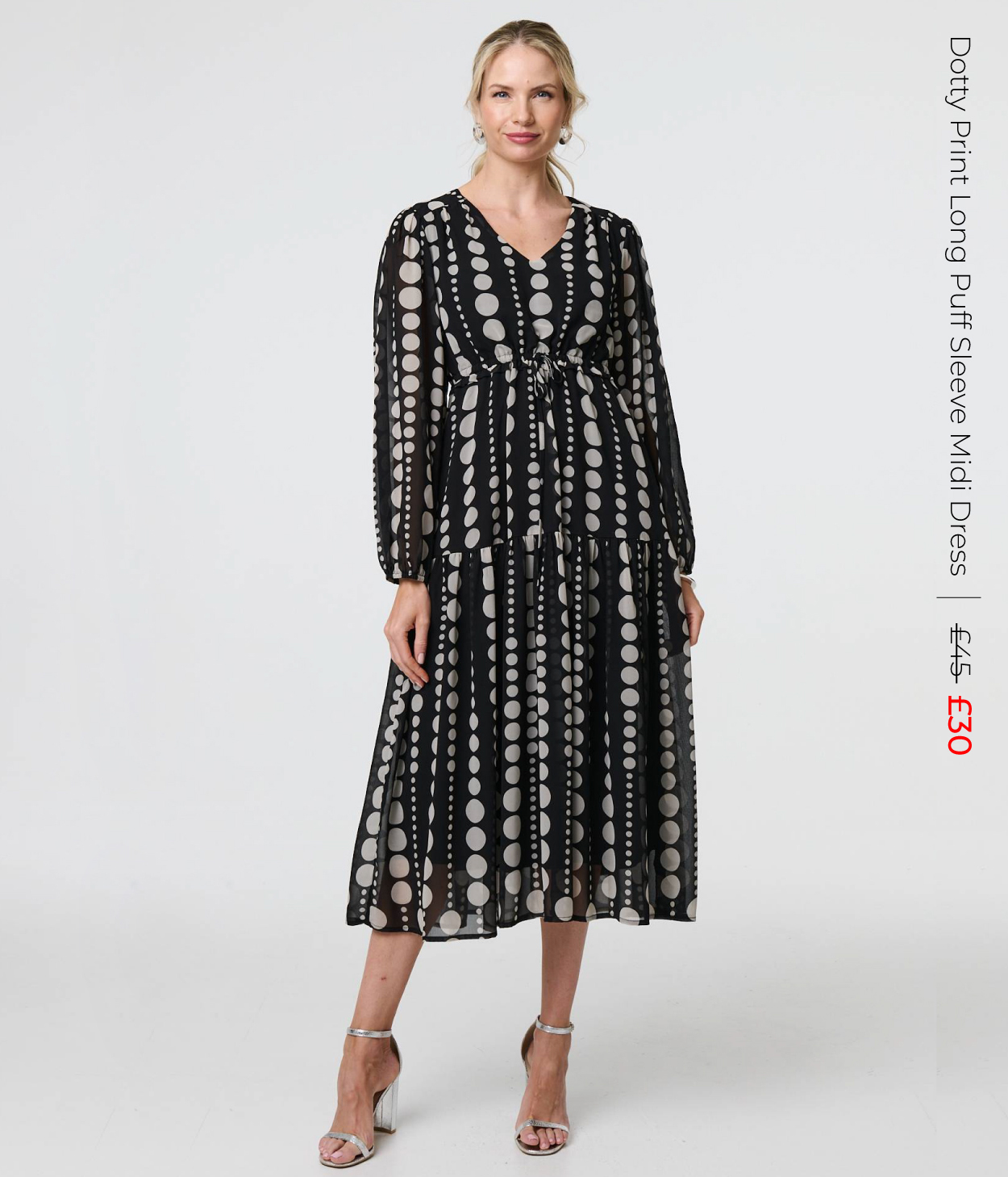 Dotty Print Long Puff Sleeve Midi Dress | Shop Now