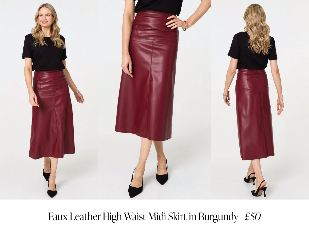 Faux Leather High Waist Midi Skirt | Shop Now