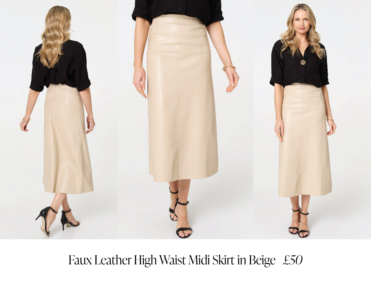 Faux Leather High Waist Midi Skirt | Shop Now