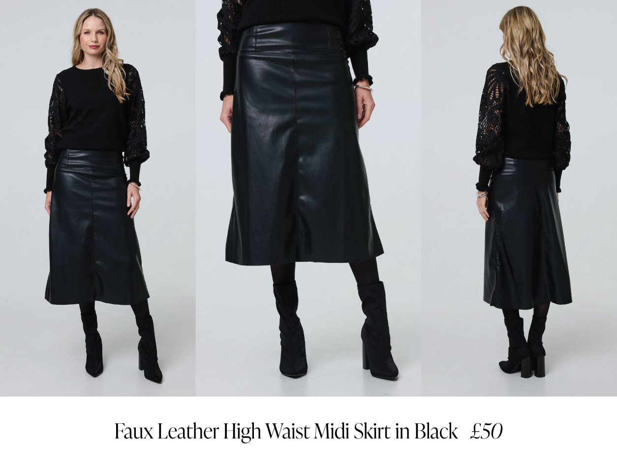 Faux Leather High Waist Midi Skirt | Shop Now